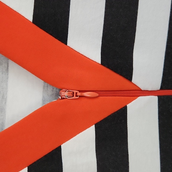 Joseph ribkoff black,orange,white stripe dress - Picture 3 of 4